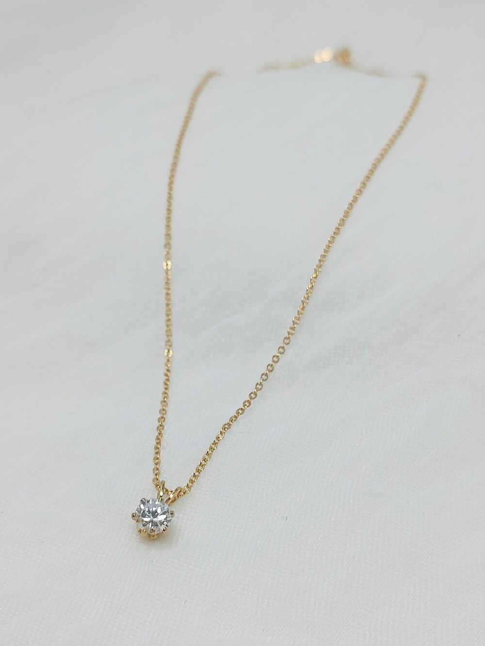 Gold Tone Solitaire Pendant Necklace with Clear Stone